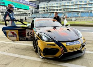 Porsche Sprint Challenge GB Cayman GT4 RS Clubsport in the garage off the pit lane